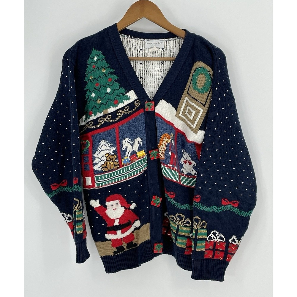 VTG‎ Sweater Loft Christmas Sweater Small Wrapped Presents Buttons Made USA
